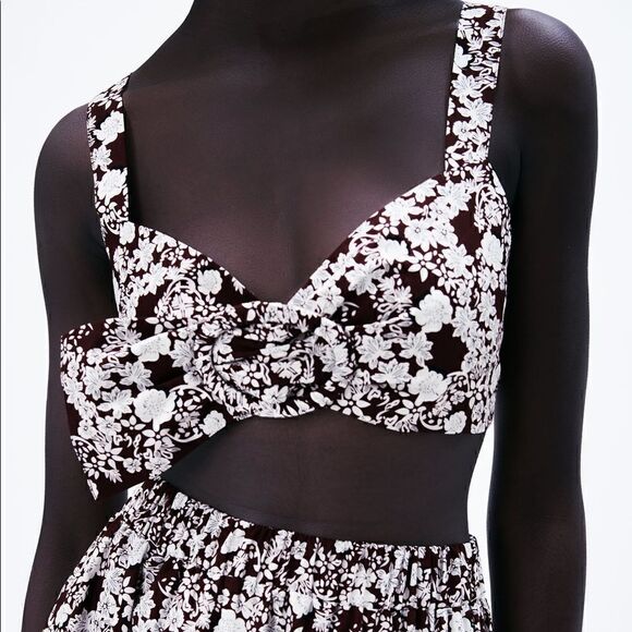 ZARA FLORAL BUCKLE CROP TOP - Picture 6 of 9